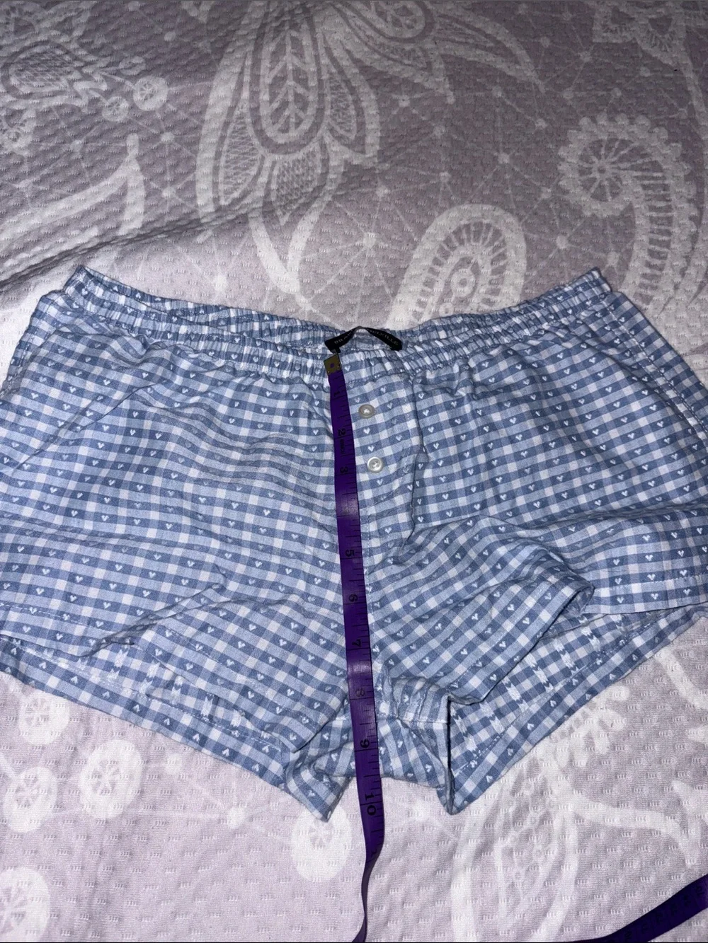 Brandy Melville Blue Checkered & Hearts Cotton Shorts